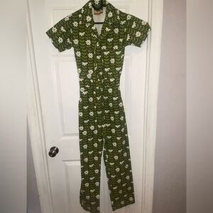 Big Bud Press- Green daisy XXS short sleeve jumpsuit